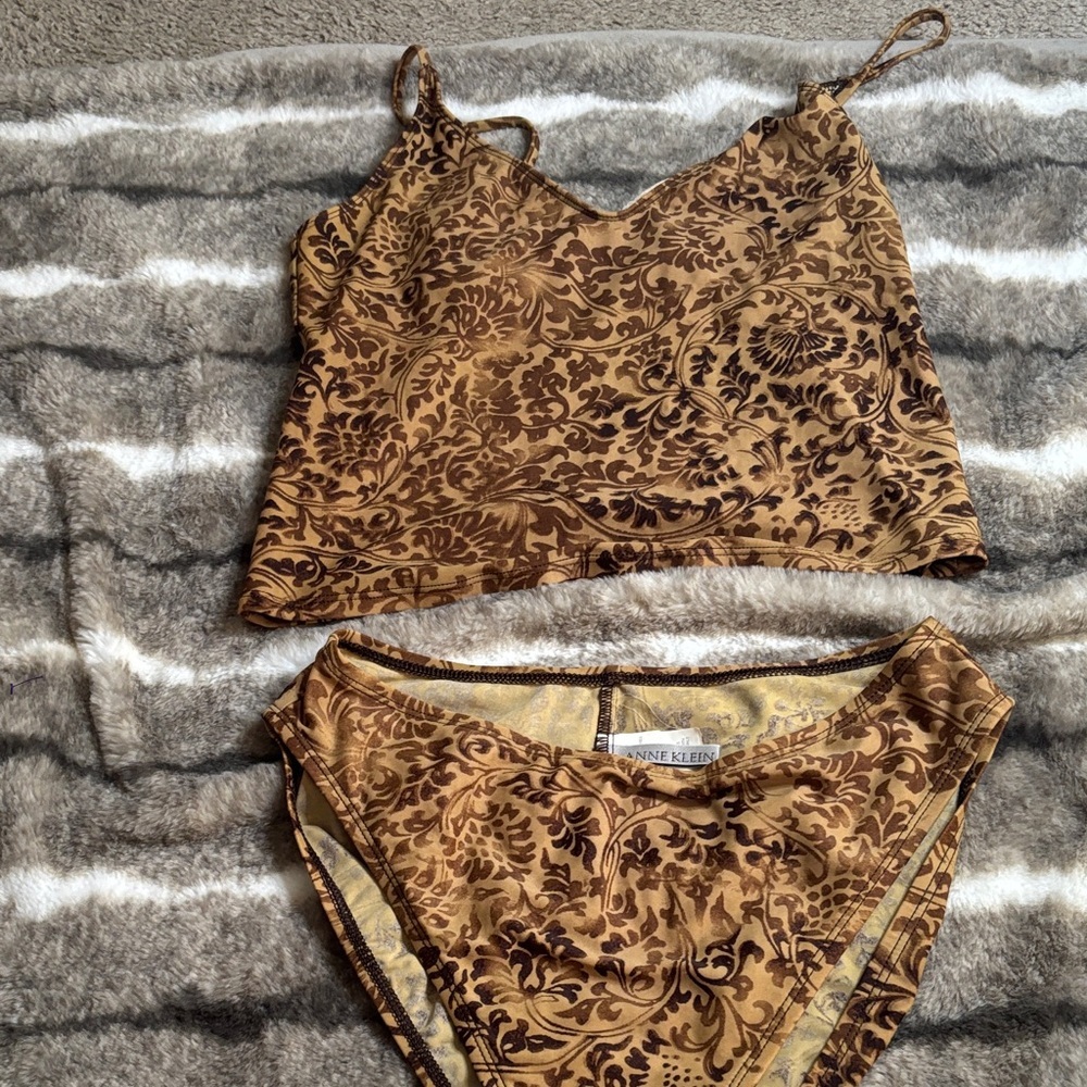 Anne Klein Gold and Brown Floral Chemise Set - Picture 2 of 8